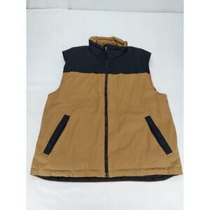 Duluth Trading Company Goose Down Gorpcore Utility Canvas Tan Black Work Vest L